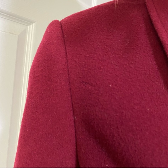 Vintage EDDIE BAUER Wine Burgundy Red Wool/Cashmere Blend Trench Peacoat Size S - Picture 11 of 16